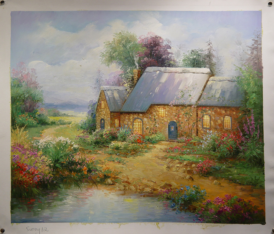 (image for) Handmade Oil painting for home canvas, oil painting framed canvas for living room Thomas Kinkade's painting, NO.60